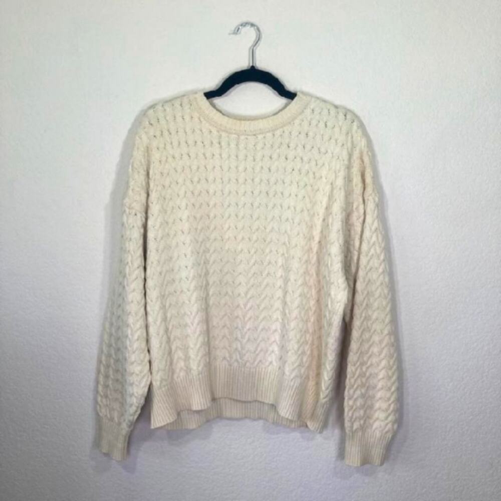 ROUNDTREE & YORKE | Beige Chunky Oversized Cable Knit Sweater Grandpa Minimal L